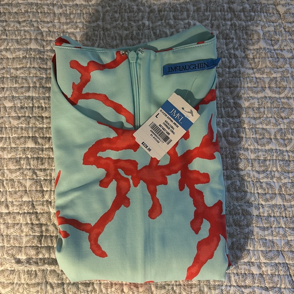 J. McLaughlin Blue & Coral Sleeveless Sophia Dress Sheath Resort Dress - NWT - Picture 7 of 8